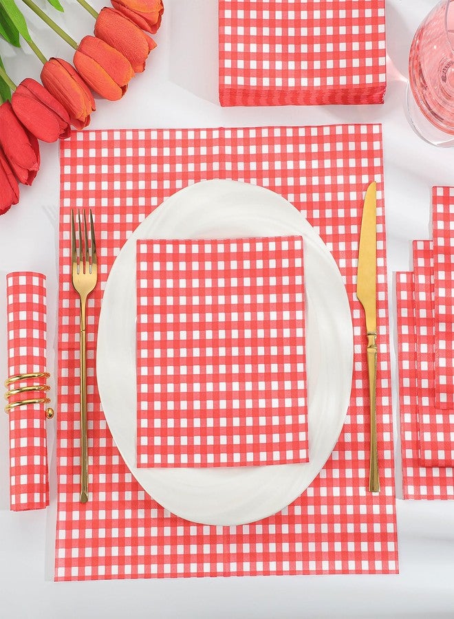 NatNarr 80 Pcs Red Gingham Napkins, 6.5X6.5 Inch Red and White Checkered Napkins Plaid Picnic Napkin Gingham Party Supplies for BBQ, Bar, Birthday - Image 4